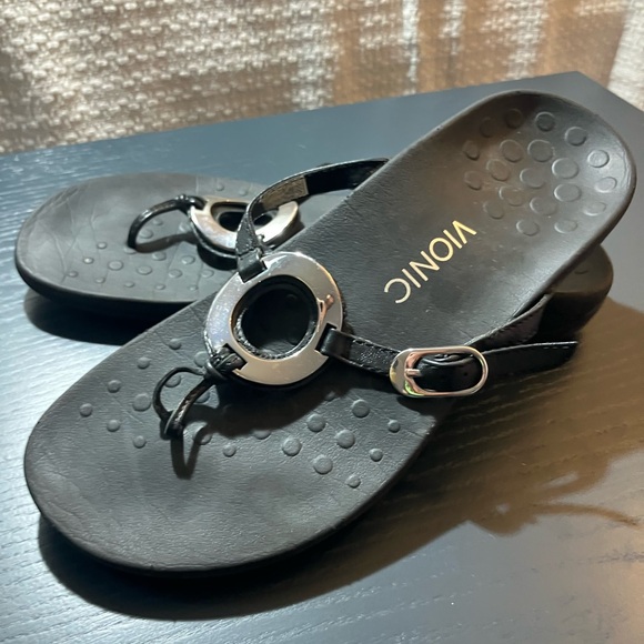 Vionic Black Sandals with Silver Accents - Picture 1 of 4